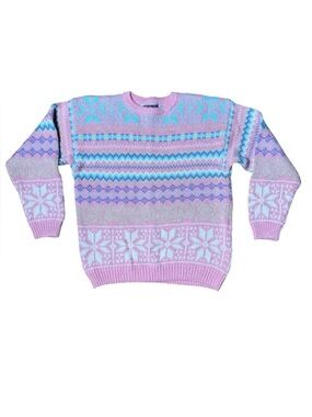 Vintage Jennifer Moore Pastel Sweater Winter Large Cotton Snowflakes